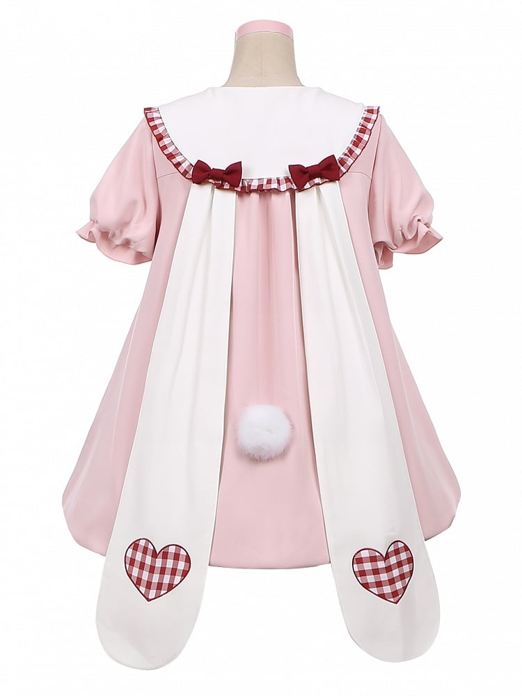 ライトピンクのウサギ耳ピーターパンカラーバブルスカートドレス
