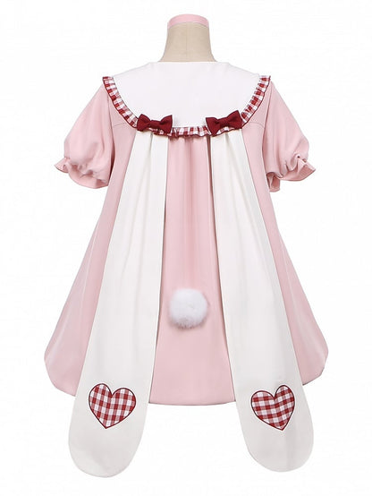 ライトピンクのウサギ耳ピーターパンカラーバブルスカートドレス