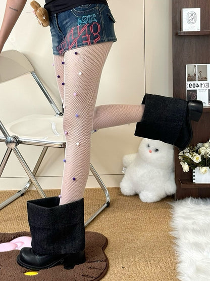 Pompon Tights White Details Y2K