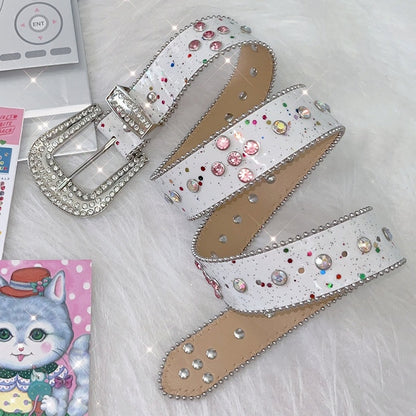 Decorated Colorful/White Waist Belt Rhinestone