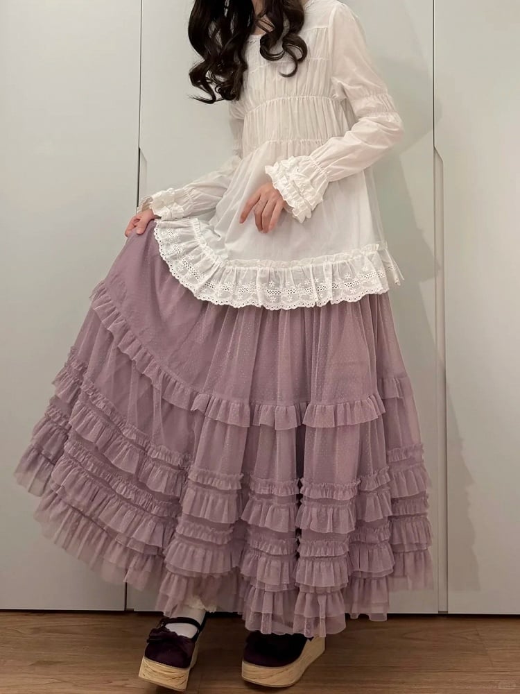 Loose Ruffled Multi-Layer Purple Lolita Tulle Elegant Hem Skirt