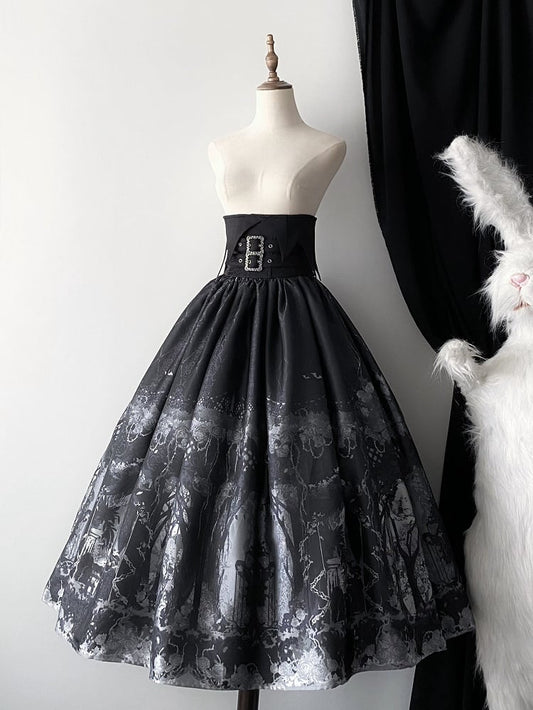 Skirt Corset Waist Black Belt Gray Lolita High Gothic