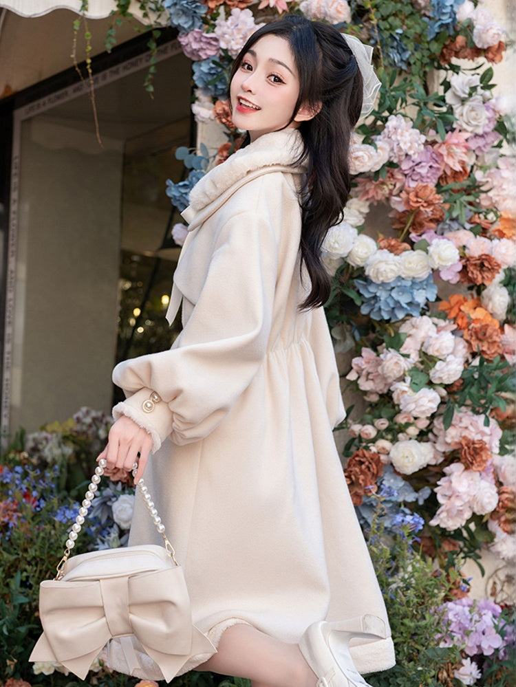 Detachable Collar Regular/Padded Pan Coat White Peter with Plush