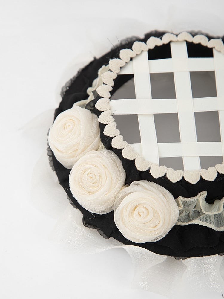 with Accents Woven Sweet Mini Flower Hat Black Lolita Beige Design