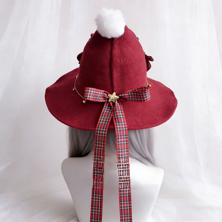 Bow Hat Plaid Pointed Red Decorated