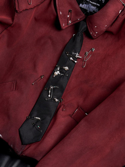 Épingle à Cravate Classique pour Homme, Décoration de Cou Noire avec Perles