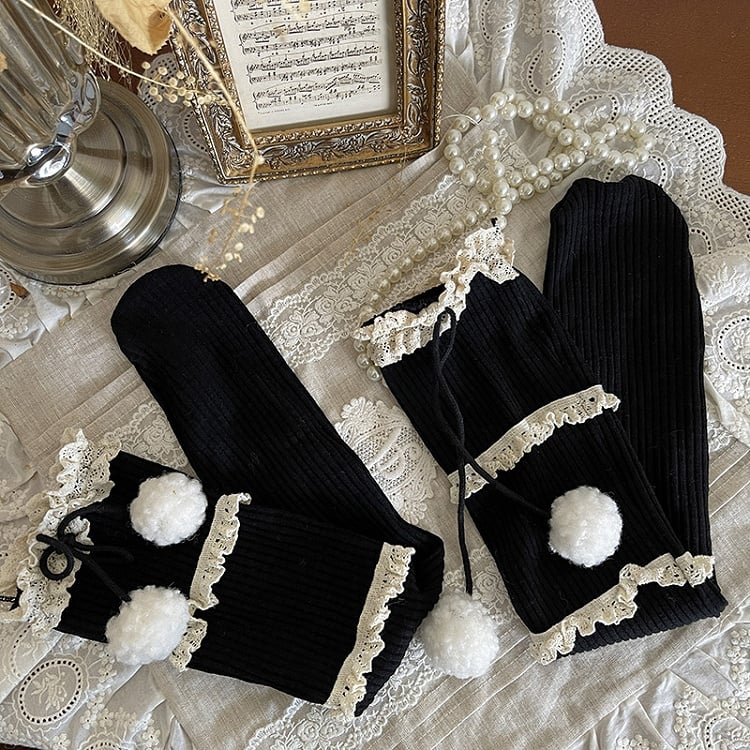 Socks Decor Colors Pom-pom Three-layer Calf 4 Ruffle With At Ion