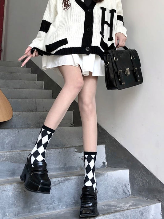 Retro 4 Pattern Diamond Cotton Socks Colors