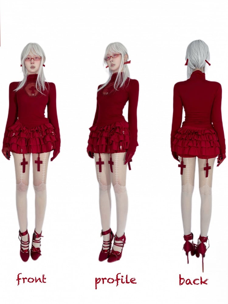 Mini with Gothic Bloomers Cross Skort Charms Built-in Red Tiered