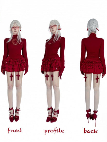 Mini with Gothic Bloomers Cross Skort Charms Built-in Red Tiered