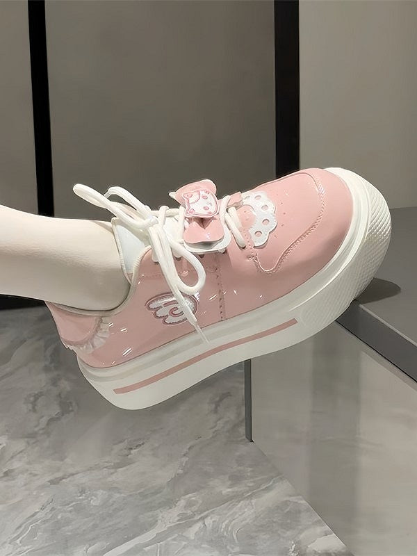 Sweet Platform Light Pink Lolita with Round Style Sneakers in Toe