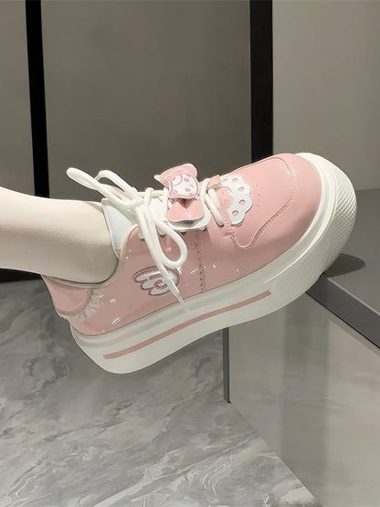 Sweet Platform Light Pink Lolita with Round Style Sneakers in Toe