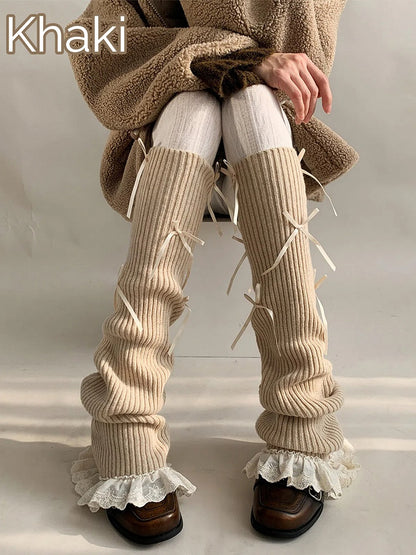Colors) Ribbed Leg Lace Bow (4 Knit Warmers Trim