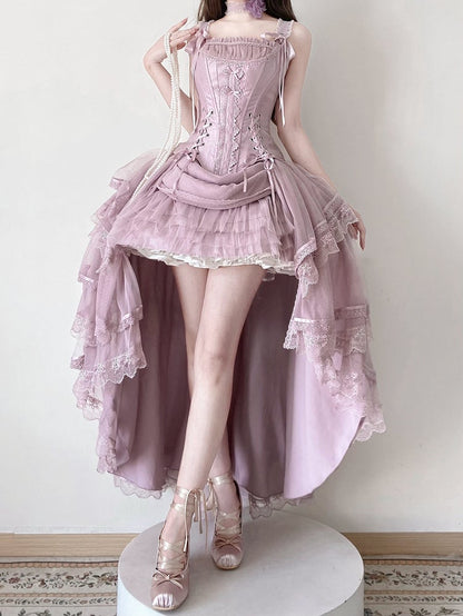 Tulle Corset Boned Layered Purple Classic + Skirt Top Lolita High-low Dusty
