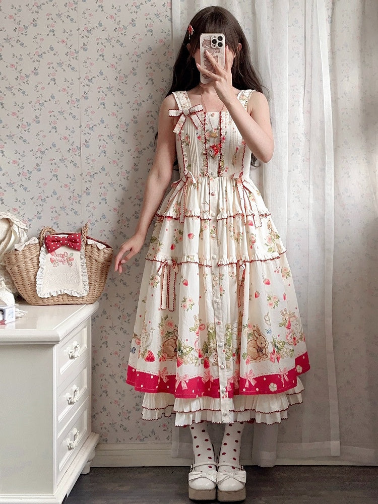 Bunny Pink House Kleid Saumdruck Lolita Red Fashion und Erdbeere