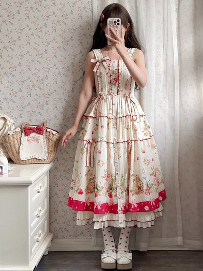 Bunny Pink House Kleid Saumdruck Lolita Red Fashion und Erdbeere