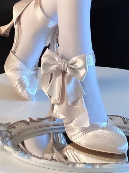 Delicate Champagne Classic Heart-shaped Shoes High-heel Bow Lolita Clasp with