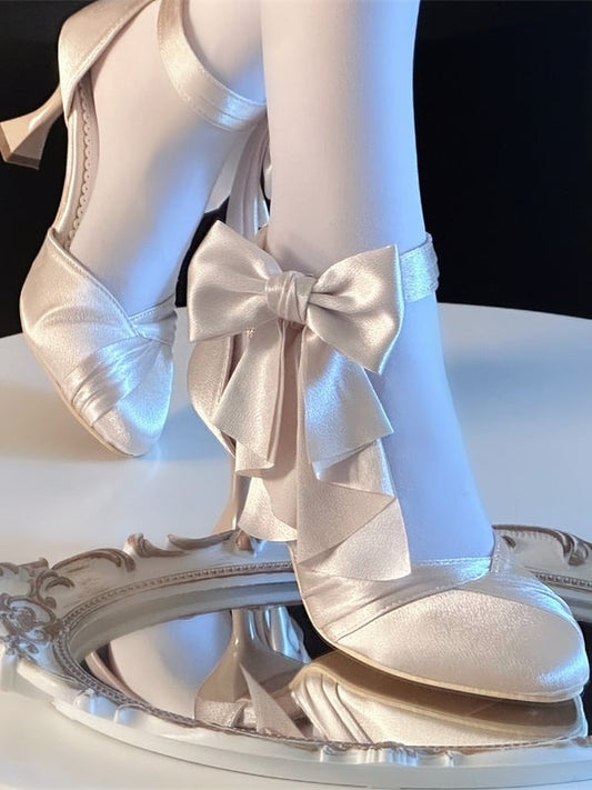 Delicate Champagne Classic Heart-shaped Shoes High-heel Bow Lolita Clasp with