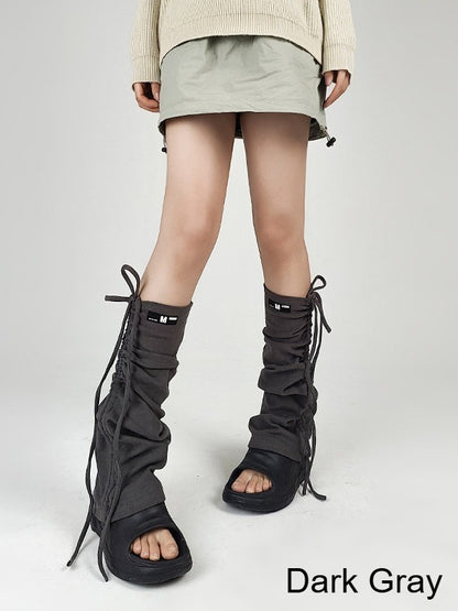 Y2K Leg Warmers with Drawstring and Ruffled Design - Solost