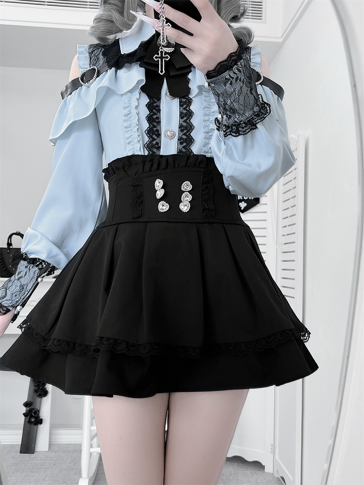 Style Blouse: Heart Blue Landmine Water Front Button