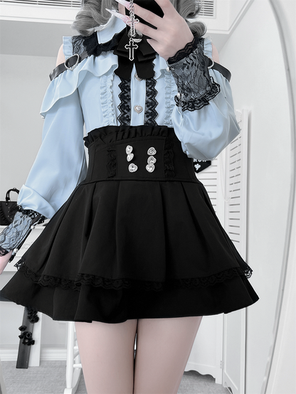 Style Blouse: Heart Blue Landmine Water Front Button