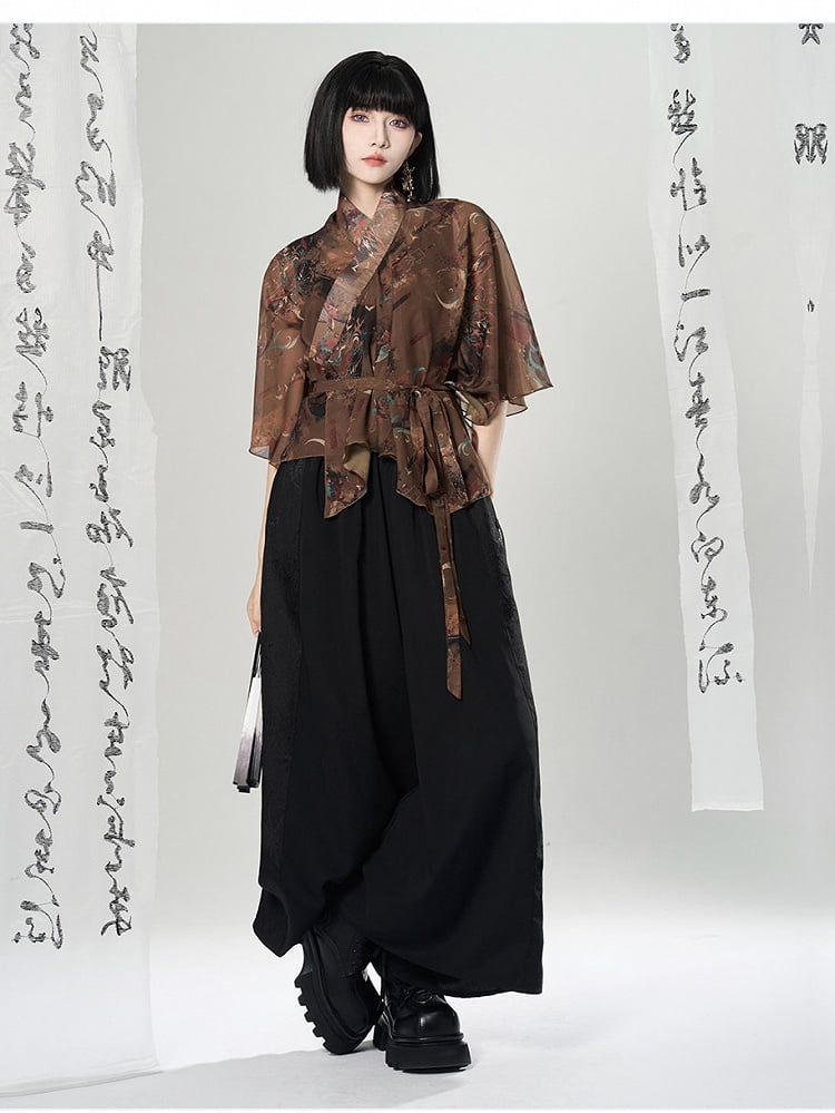 Pants with Cheongsam Embroidery Apron Wide-leg Detachable Style