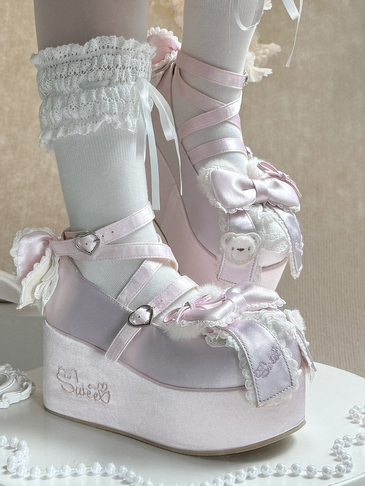 with Janes Teddy in Mary Plush Ears Satin Platform Pink