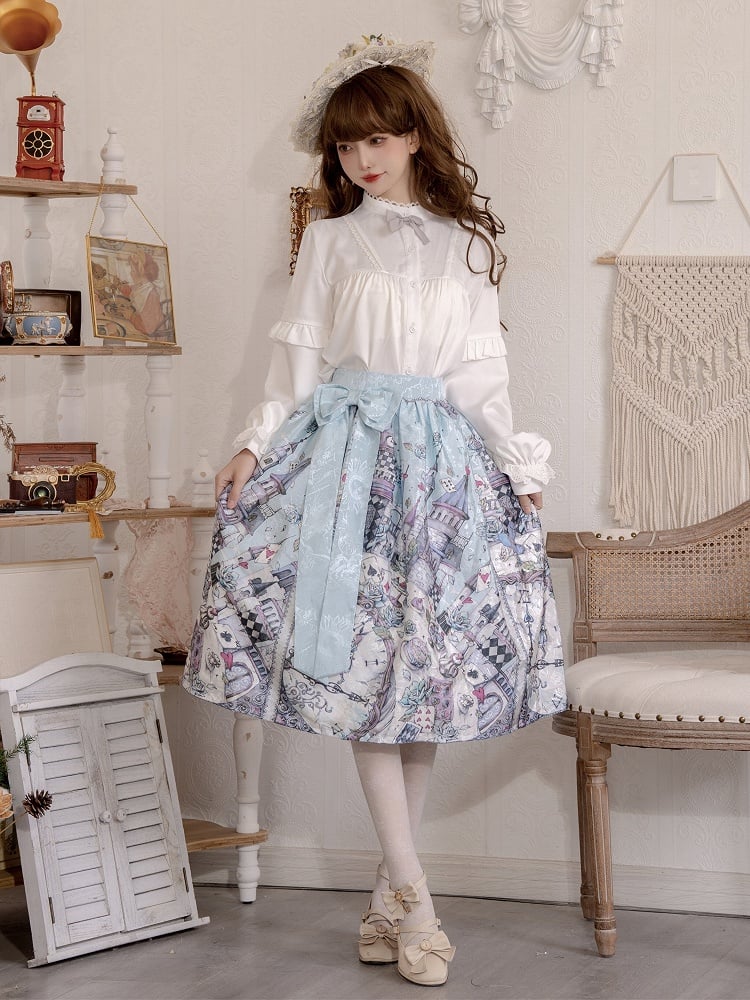Theme Lolita Skirt Sweet Alice Blue Wonderland in Print