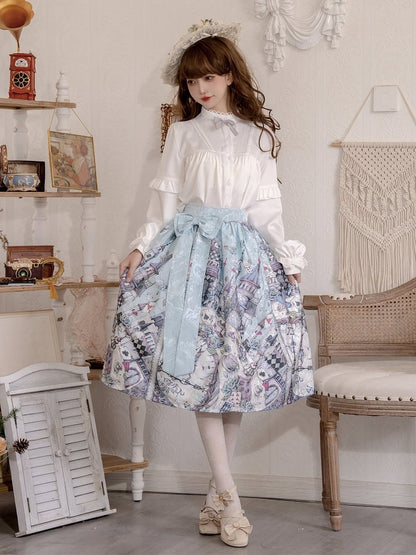 Theme Lolita Skirt Sweet Alice Blue Wonderland in Print