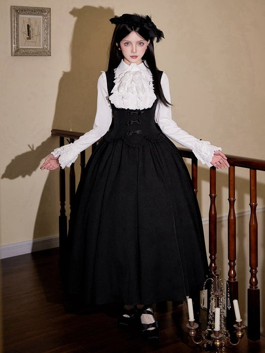 Black Elegant Ruffle Trimming Under Bust Lolita Dress
