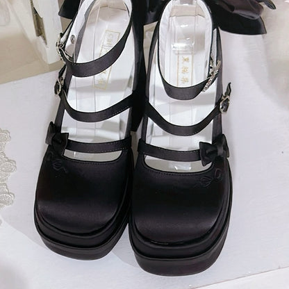 クラシックなプラットフォームブラックの蝶結びジェーンズロリータエレガントハイメリーヒール