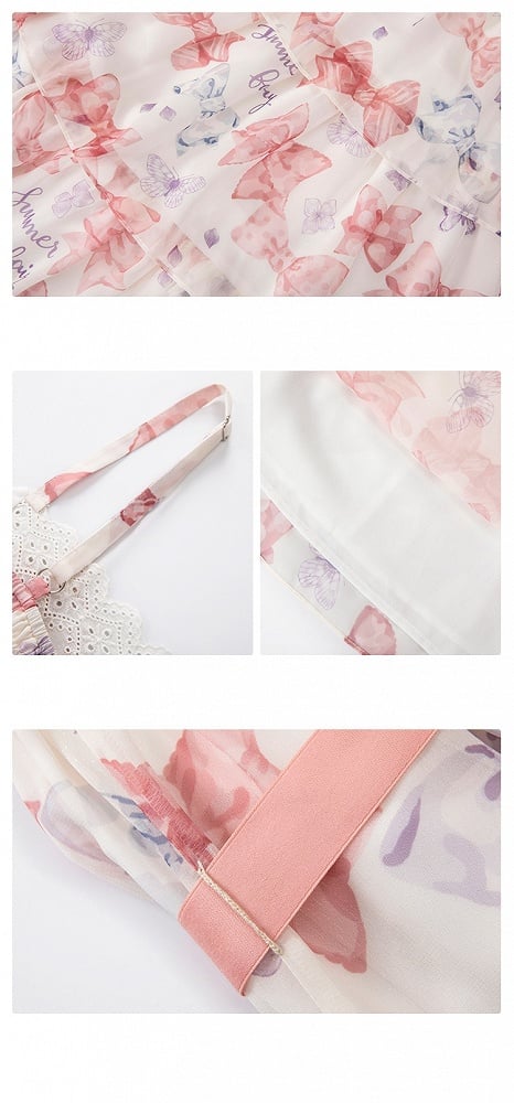 ピンクのハイウエスト蝶結びティアードスカートサマーロリータドレス