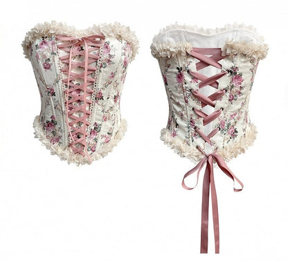 Balletcore-Croset-Oberteil mit Schnürung vorne und hinten und Blumenmuster