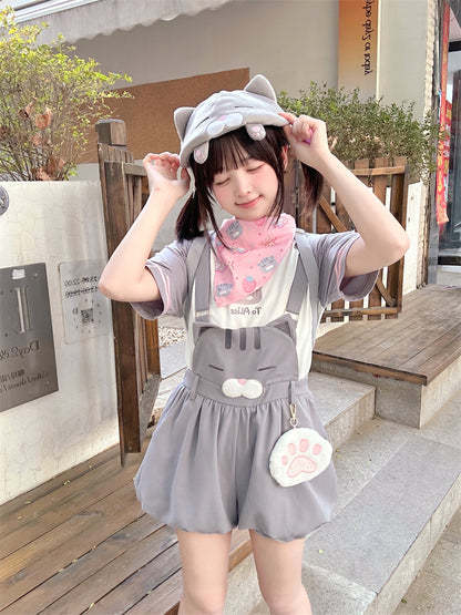 グレーとホワイトのカラーブロックデザイン ラウンドネックTシャツ