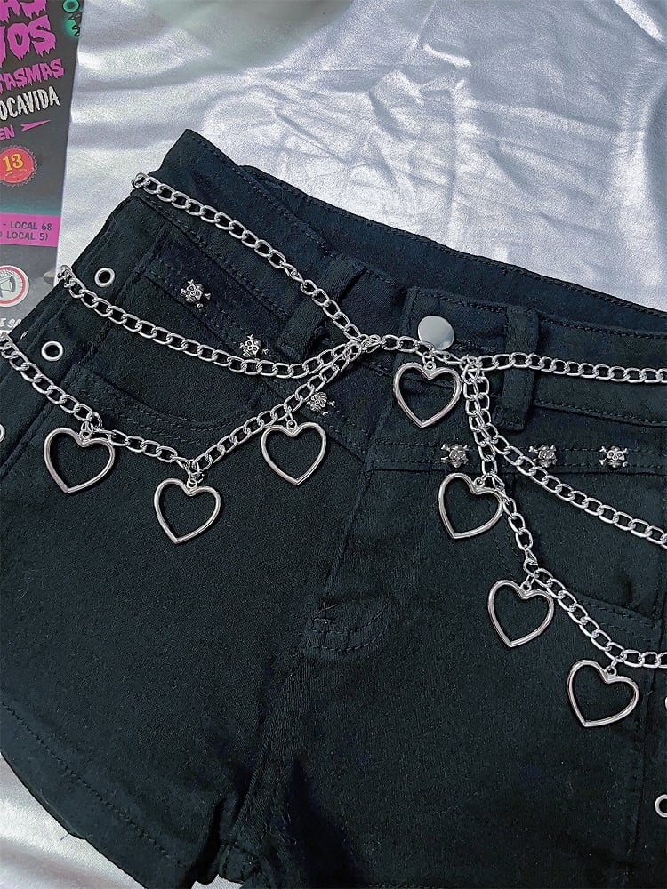 パンクなマルチレイヤーハート型チャームウエストチェーン