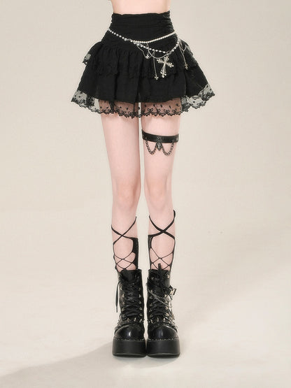 レーストリムハイスカート グラマラスティアードミニメッシュブラックウエスト
