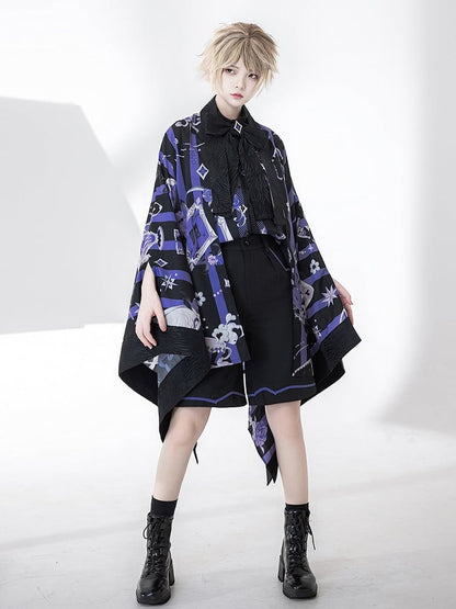 茶黒縞とポーカーカップ紫羽織柄プリント