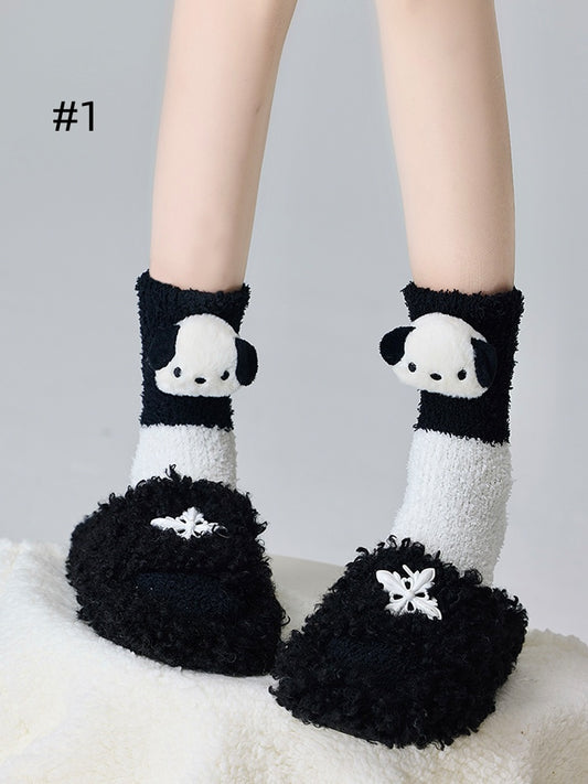 Plush Puppy/Panda Coral Fleece Cartoon Socks