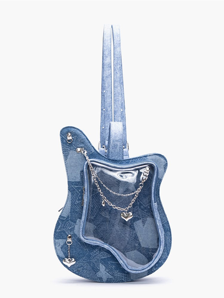 Style Kawaii Accents Bag Chic Blue Chain 2-Way Guitar-Shaped Ita With Y2K Heart