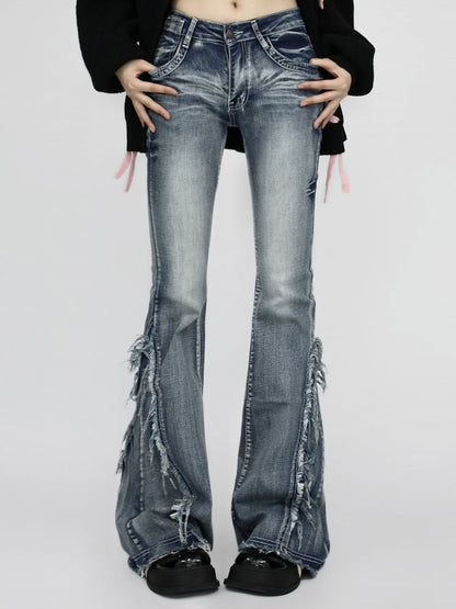 Fit Waist Cuffs- Blue/Black with Slim Raw Flared Vintage Jeans and Low Frayed