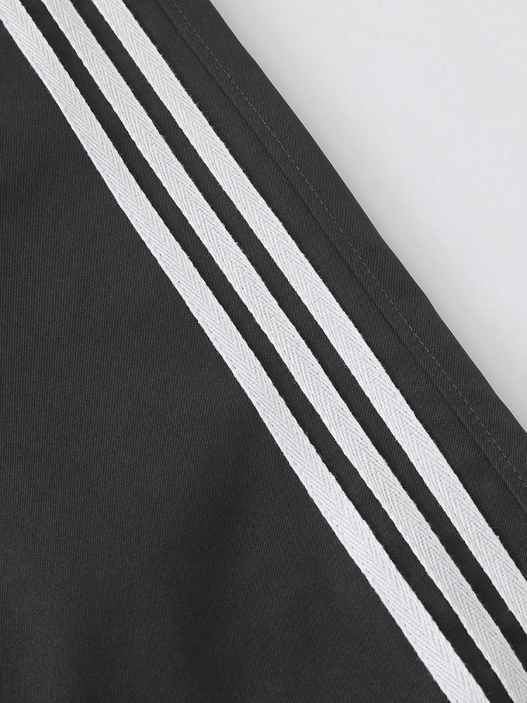 Black Striped Wide Leg Trousers with Layered Tulle Skirt - Languid Park