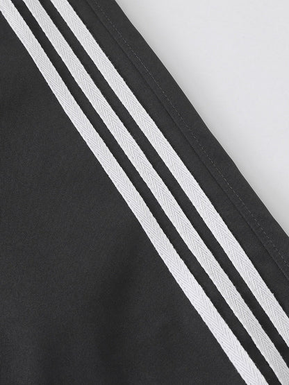 Black Striped Wide Leg Trousers with Layered Tulle Skirt - Languid Park