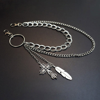 サイバーパンクゴシックシルバークロスチャームウエストチェーン+ブラックウエストベルト