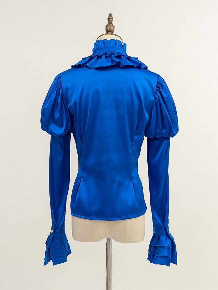 Gothique Lolita Juliette Chemisier Bleu Manches Satin