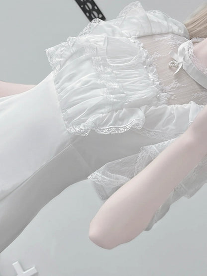 Jirai Kei Schwarz/Weiß Illusion Taille Ausschnitt Rüschen Hohe Spitze Kleid Trim