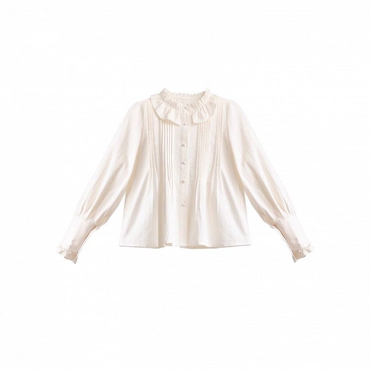 Creamy Blouse Long-Sleeve Ruffled White