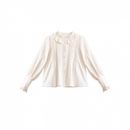 Creamy Blouse Long-Sleeve Ruffled White