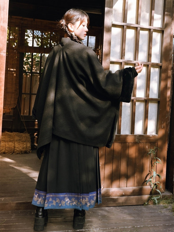 Frog - Cape Black Style Chinese V-Neck Button Closure