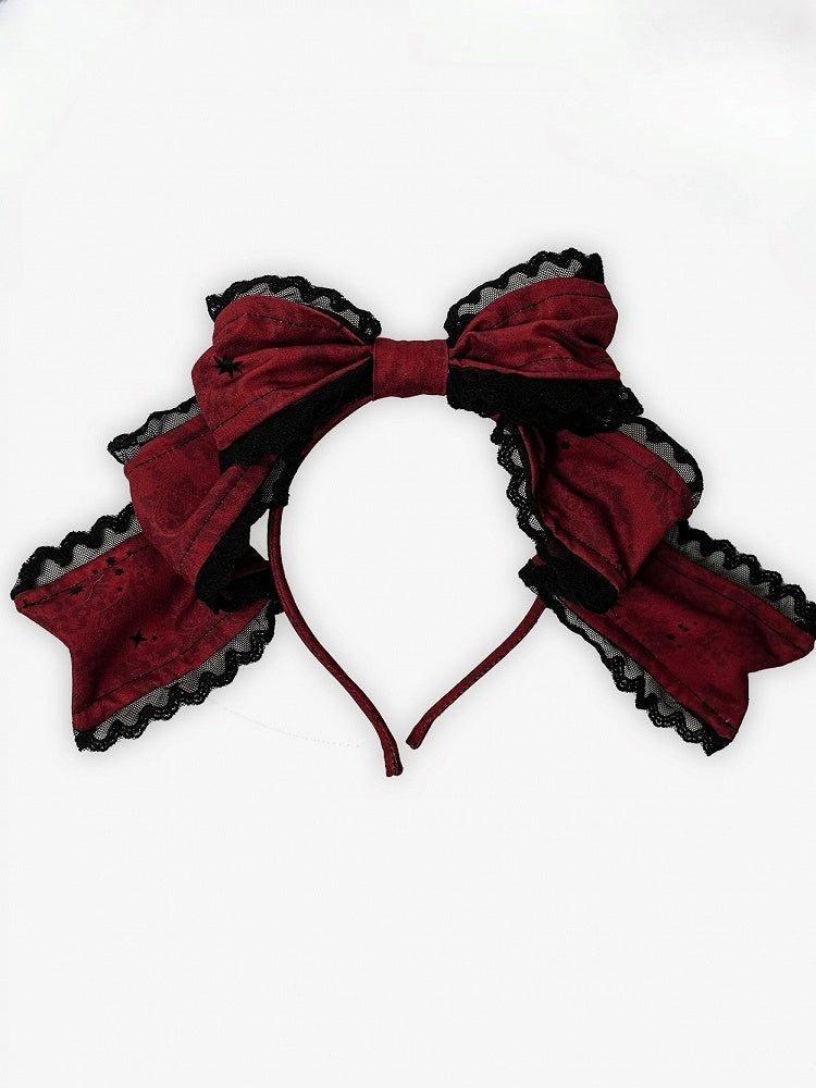 Bow Trim Lolita KC Gothic Black Blue/Purple/Green/Red with Lace