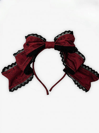 Bow Trim Lolita KC Gothic Black Blue/Purple/Green/Red with Lace